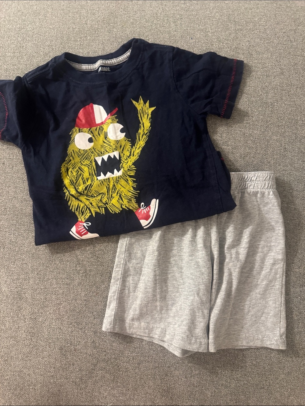 5/$15- Navy Monster Graphic Tee & Gray Shorts Set